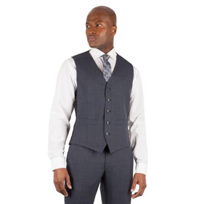Ben Sherman Slate blue tonal check slim fit kings suit waistcoat